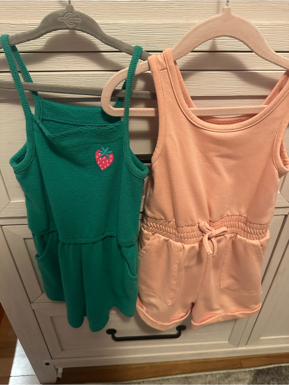 Toddler Green Strawberry Romper & Peach Tank Romper Set